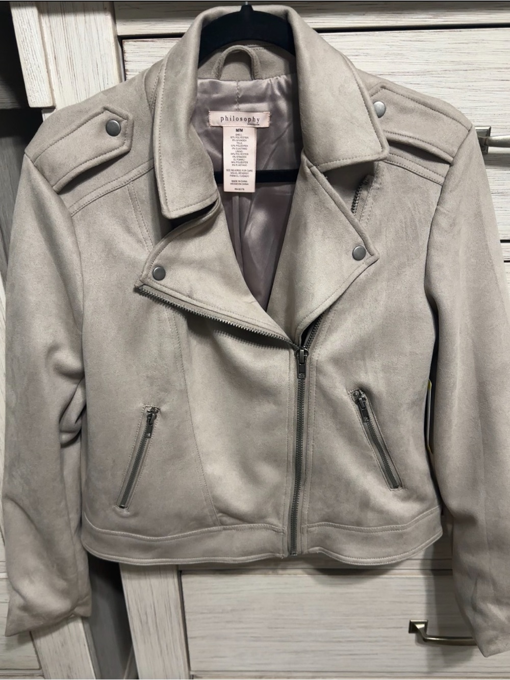 Philosophy Suede Moto Jacket - Light Gray/Taupe